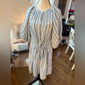 Old Navy Soft Cotton Gauzy Blue and White Striped Dress Made in India